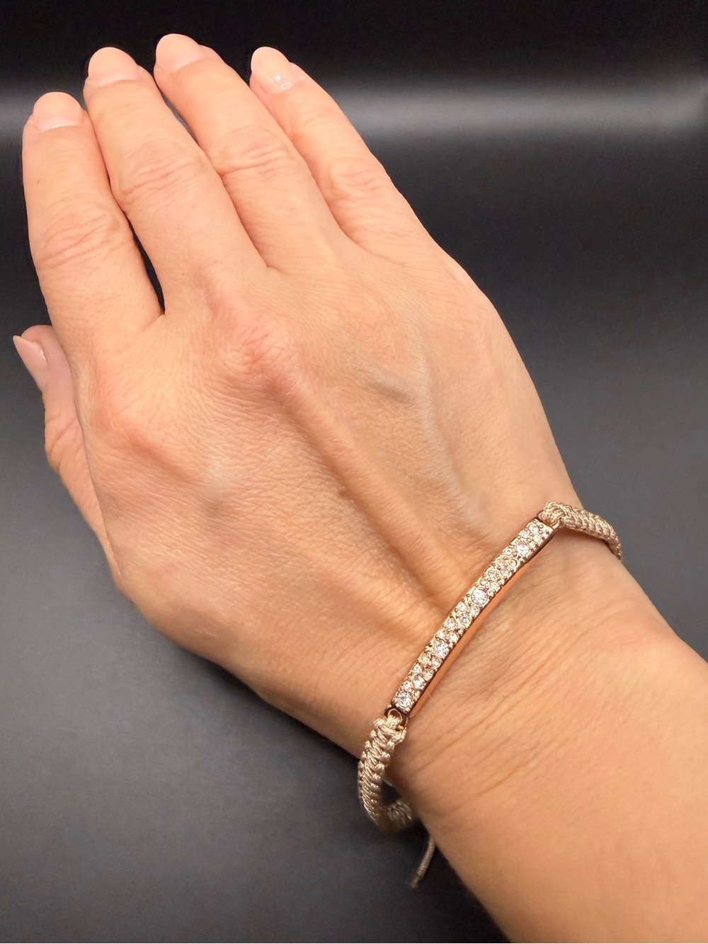 NWT Fossil Faux Rose Gold Crystal Bar Bracelet Adjustable